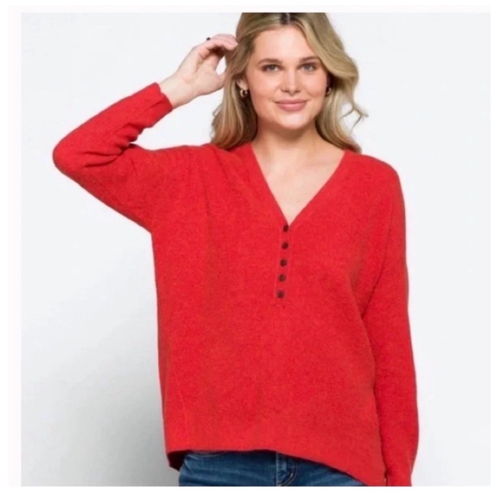 Madewell Asherton Waffle Knit Henley Wool Blend Sweat